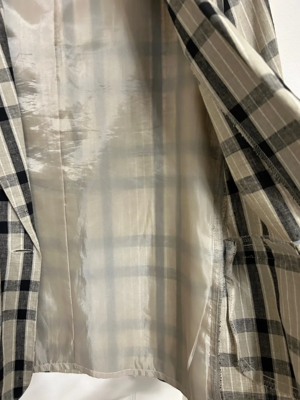 Laura Gayle Linen Black and Tan Plaid Single-Button Blazer Lightweight Summer - Picture 10 of 15
